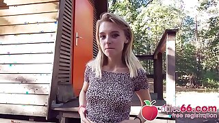 SWEET TEEN Lily Ray gets BONED behind an old bungalow and swallows a big load! (ENGLISH) Dates66.com